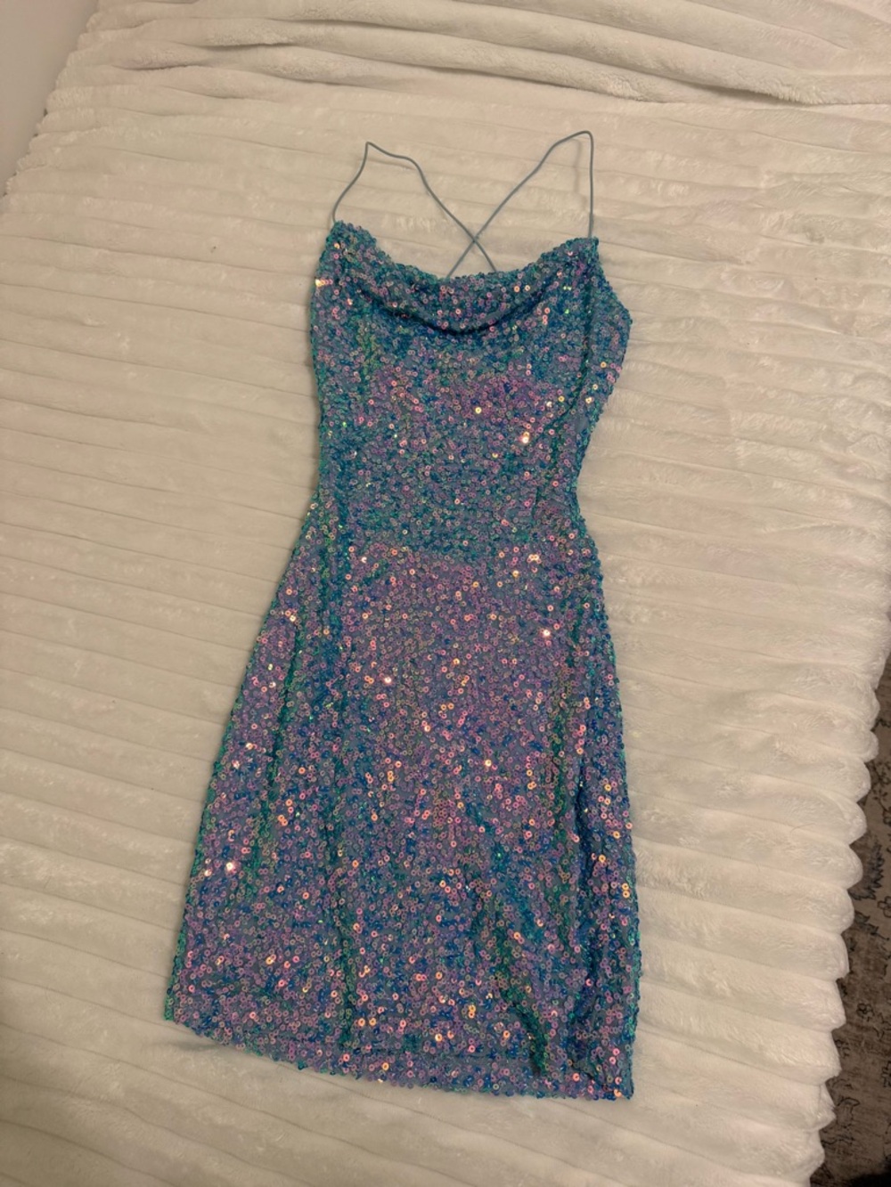 Sparkling Iridescent Sequin Mini Dress - Blue/Purple